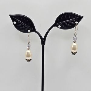 Sterling Silver Pearl Drop Dangle Hook Dangle Earrings